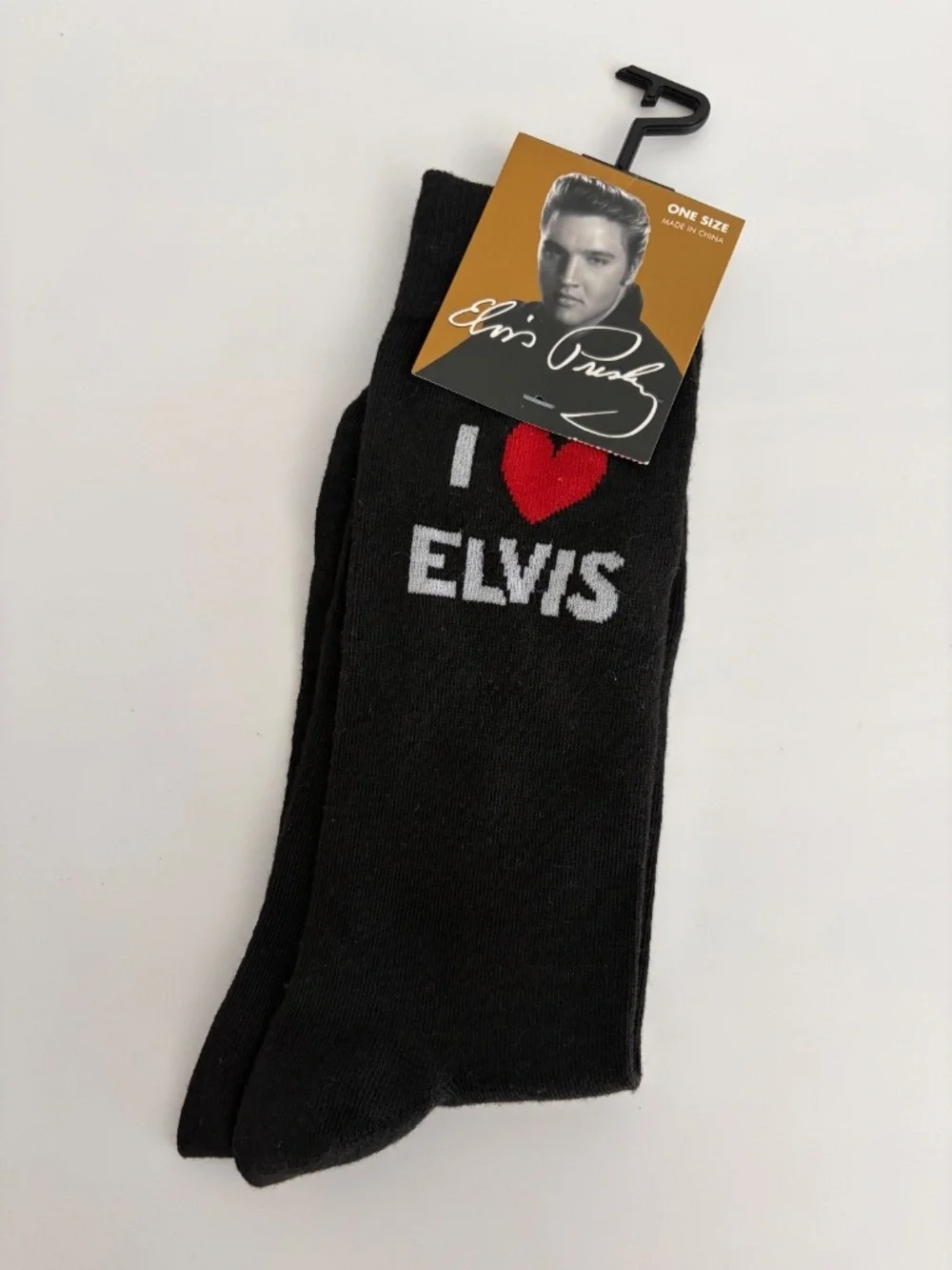 NEW Elvis Presley Crew Socks Black I Love Elvis Heart Novelty Adult Size 7-12